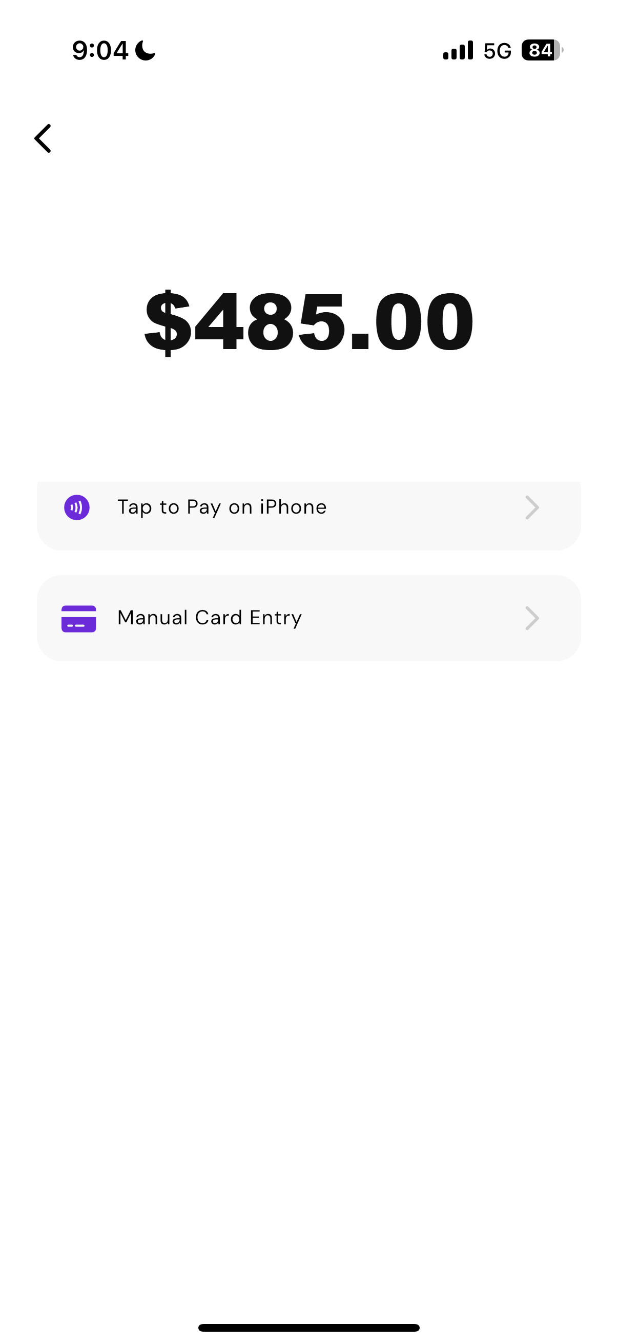 CoreMobile Tap to Pay screen, Service Businesses